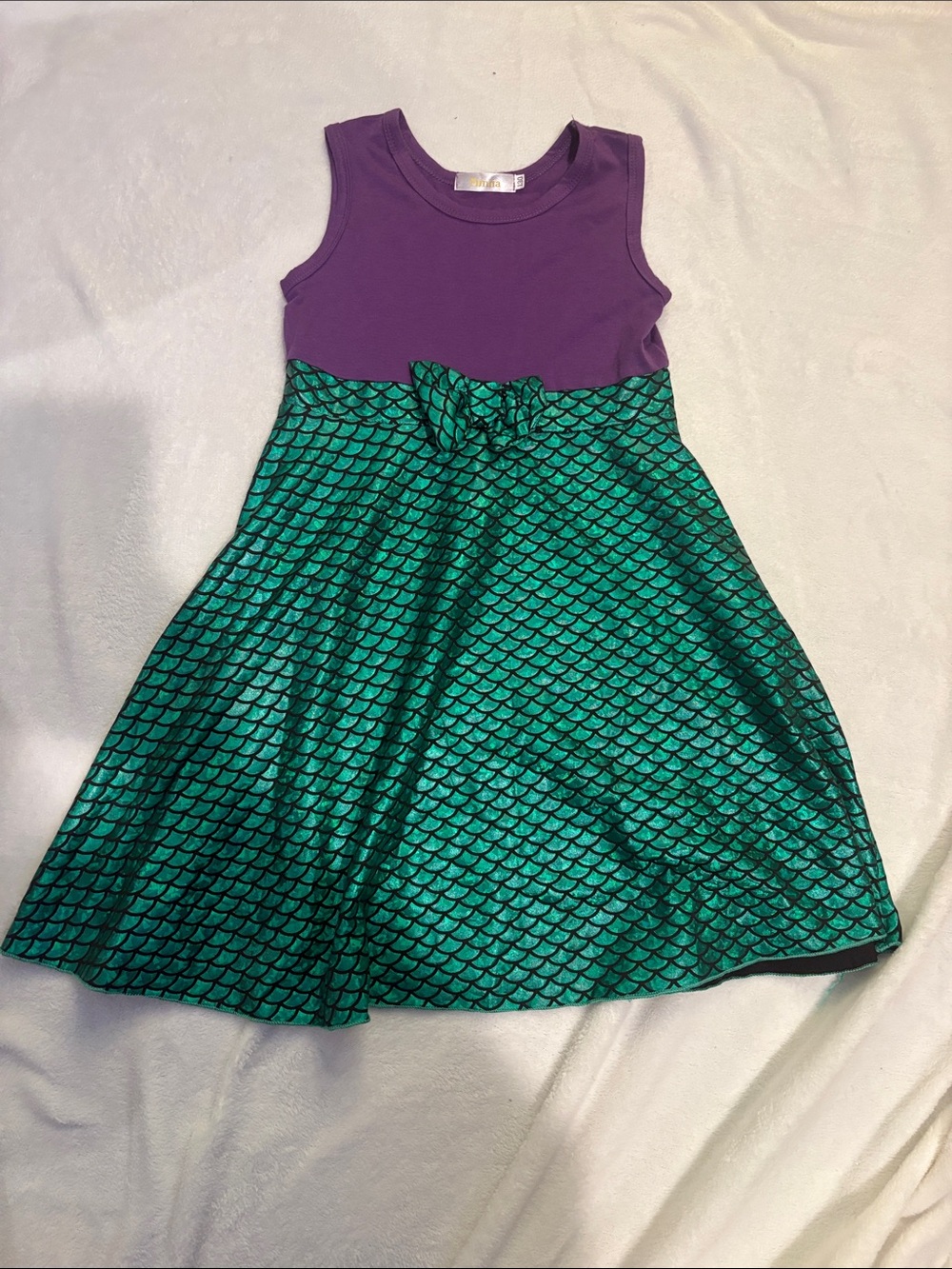 Girls Purple & Teal Mermaid Skirt Dress with Bow